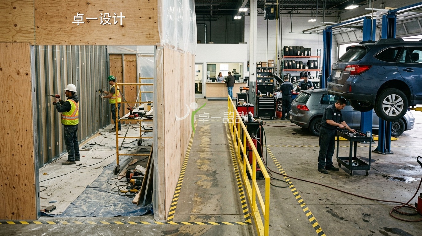 Existing shop upgrades often need phased construction while operations continue.