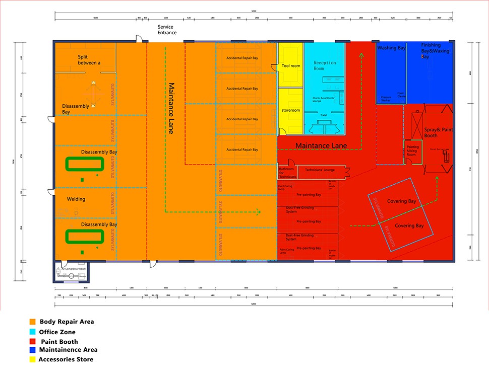 ABRA Los Angeles, United States Full-Service Repair Shop / Collision Repair Center / Overseas Case automotive workshop layout and construction drawing 1