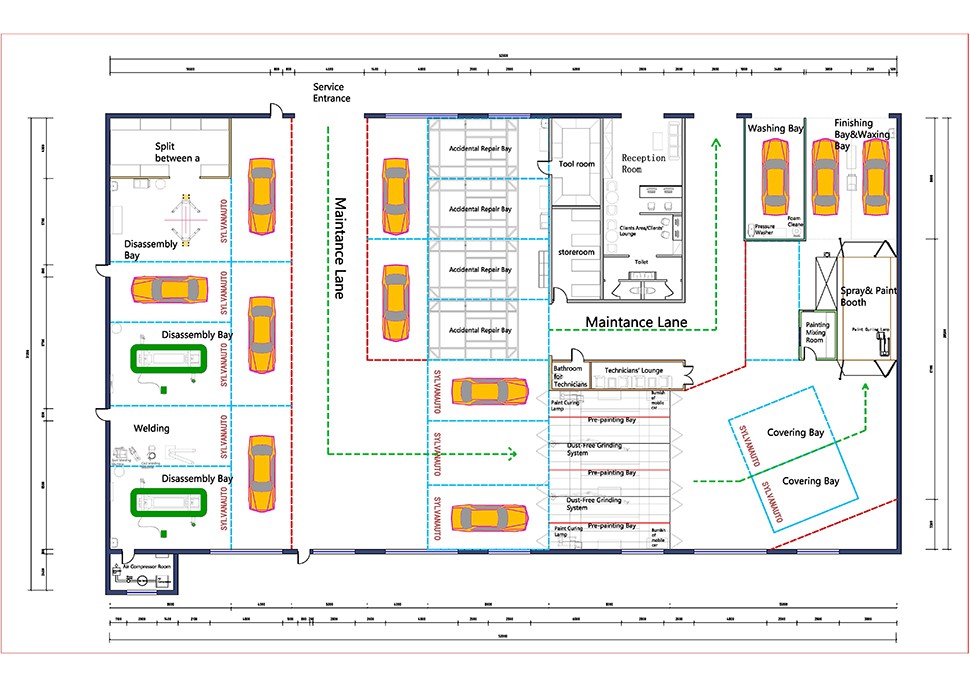 ABRA Los Angeles, United States Full-Service Repair Shop / Collision Repair Center / Overseas Case automotive workshop layout and construction drawing 4