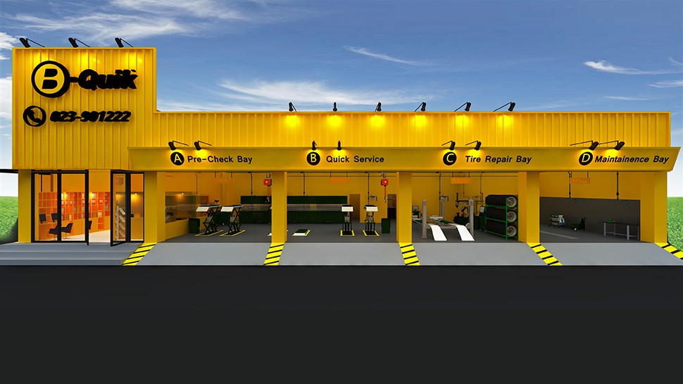 Thailand B-Quik Tire Chain Store China Chain Brand / Tire Store / Overseas Case auto repair shop spatial design rendering 1