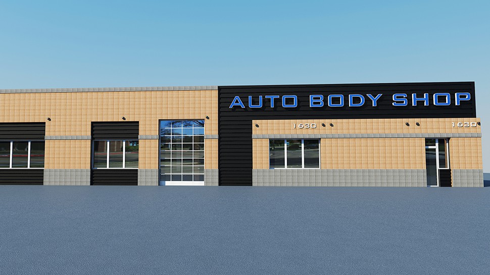 国外汽车钣金店设计案例-Total 美国威斯康辛州 Auto Body Shop 汽修厂空间设计效果图 1