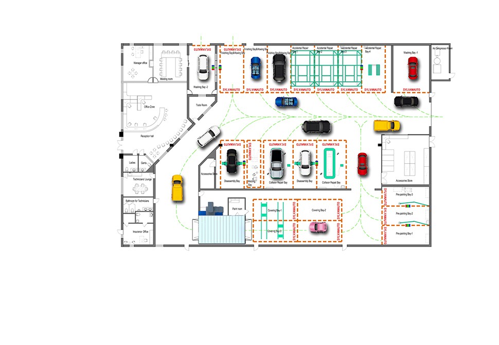 国外汽车钣金店设计案例-Total 美国威斯康辛州 Auto Body Shop 汽车维修厂施工图与车间布局图 1