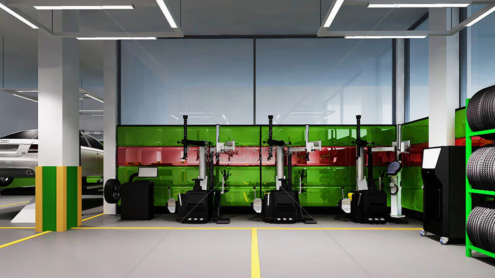 轮胎系统解决方案 汽修厂项目方案图 汽车维修车间系统配置与设备点位规划