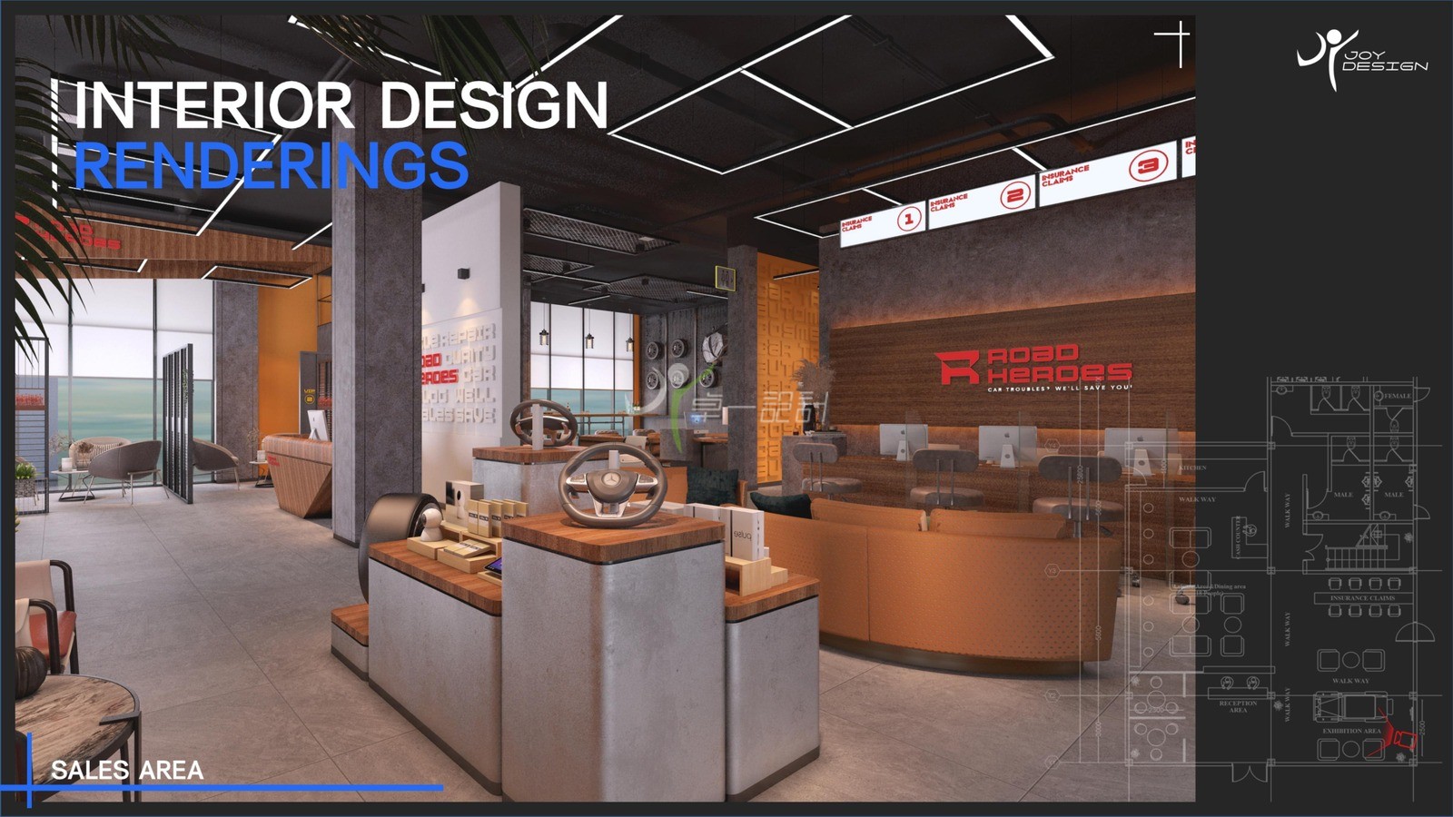 Road Heroes Myanmar 3,600 sqm Automotive Service Center Design Myanmar Full-Service Repair Shop / Collision Repair Center / Car Wash and Detailing / Chain Brand / Overseas Case auto repair shop spatial design rendering 4
